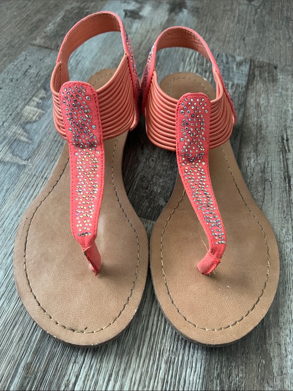 Madden Girl Coral T-Strap Sandals with Rhinestone Embellishments